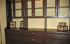 Three tall hutches with drawers and shelves combo and upper glass doors. Chocolate Pear color - Premier Finish.